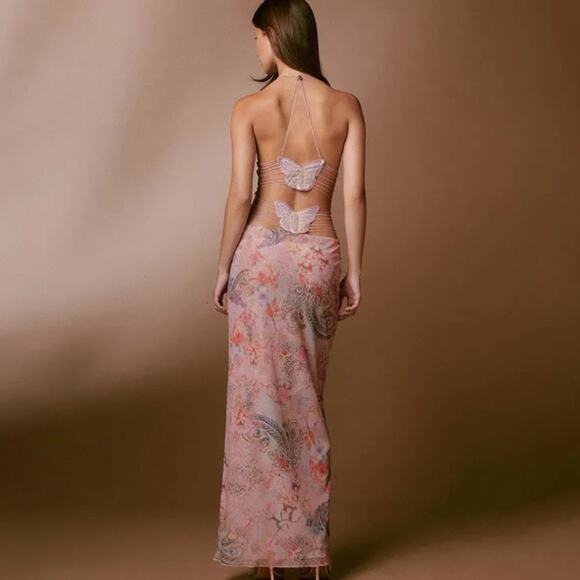 I.AM.GIA Ellery Dress Pink Blush Butterfly Long M - Picture 1 of 10